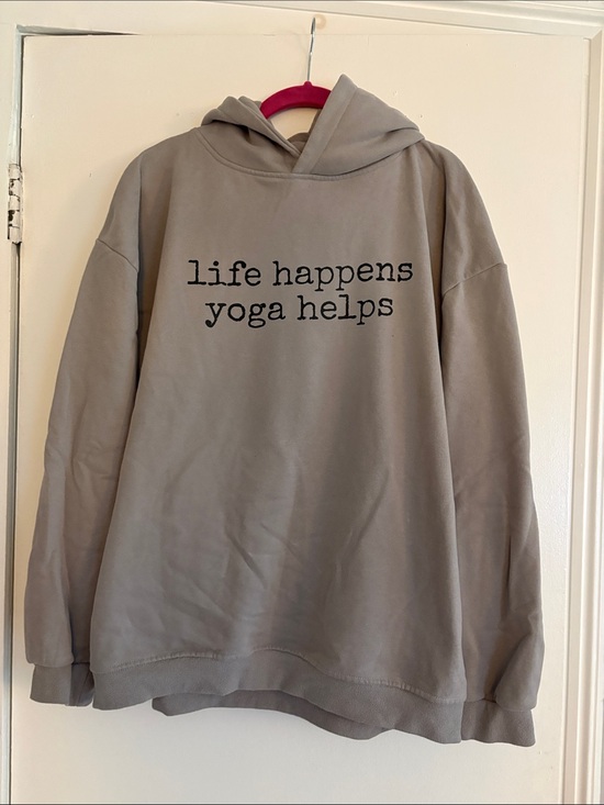 Tops - Life Happens Yoga Helps Grey Graphic Hoodie